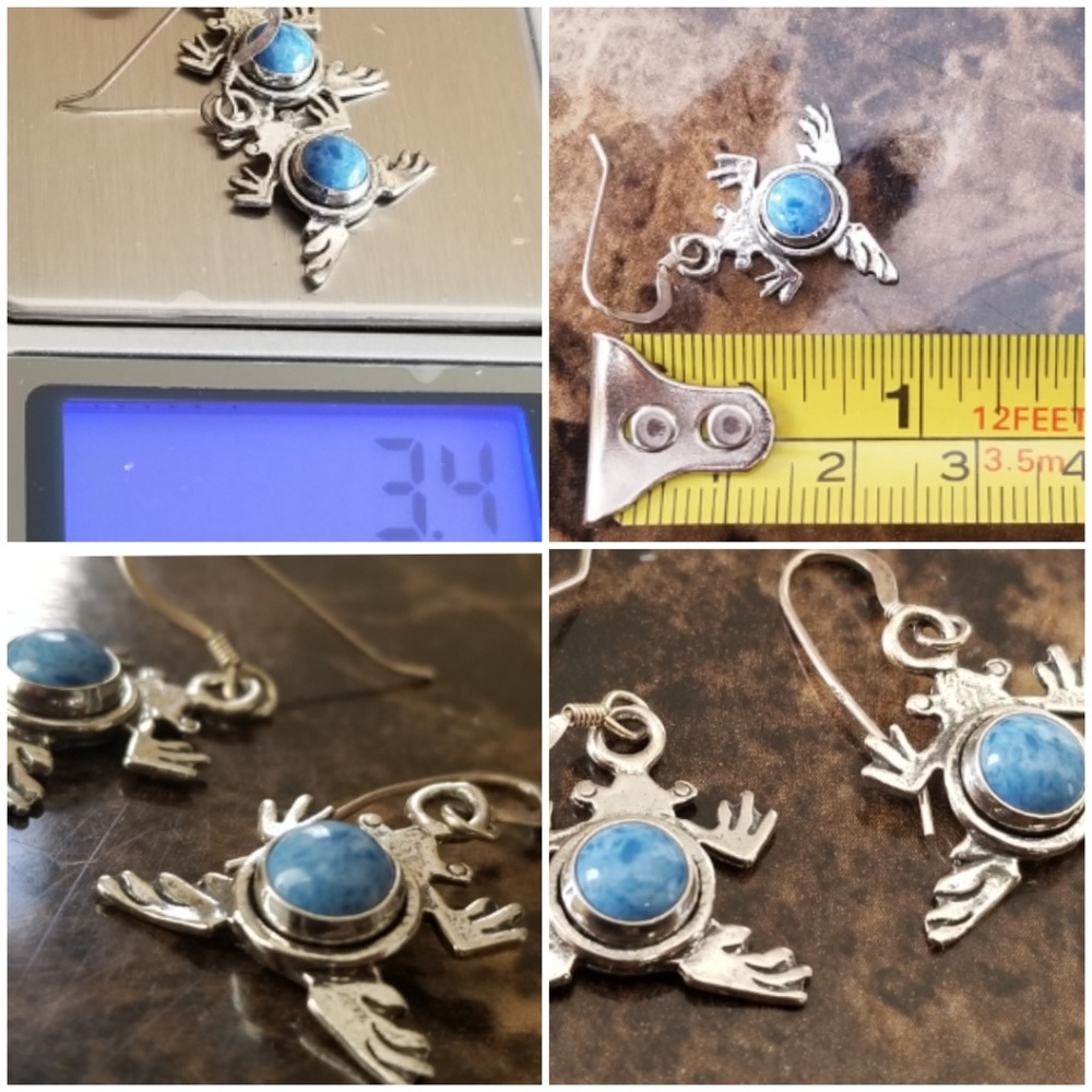 Genuine Old Pawn Turquoise Frog Earrings 1" - Picture 4 of 4